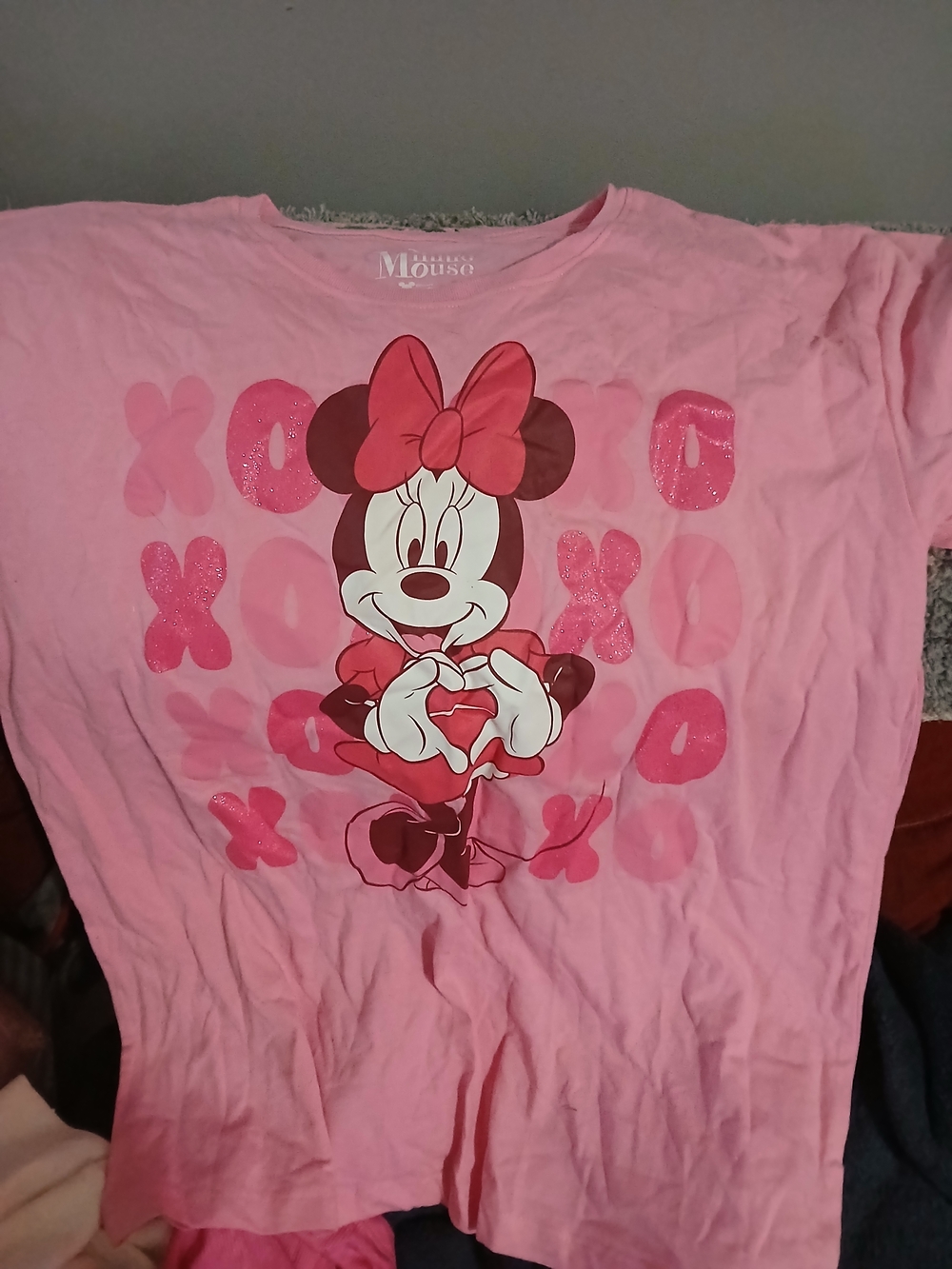 Disney Minnie Mouse Light Pink Graphic Tee with Glitter Accents